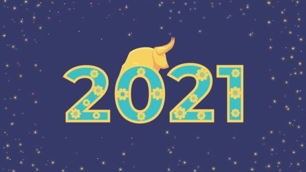 Feliz año nuevo chino 2021 número con buey de oro — Vídeos de Stock