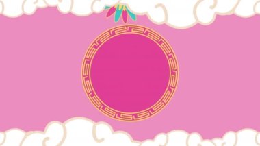 Çiçek desenli ve dairesel çerçeveli mutlu Çin kutlamaları