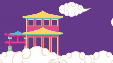 Mutlu Çin kutlamaları Bulutlardaki şatolarla