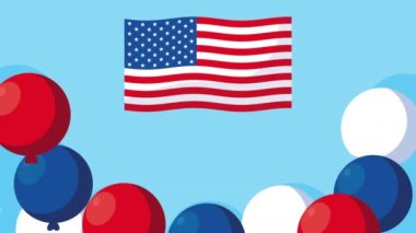 Amerikan bayrak animasyonunu balonlarla birleştirir helyum