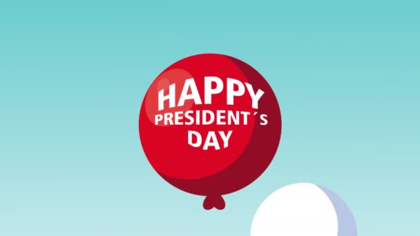 Feliz día de los presidentes letras de celebración en globos de helio — Vídeos de Stock