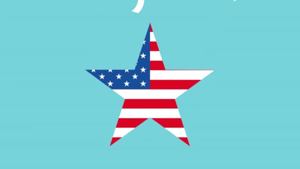 Šťastný prezidenti den oslavy nápis v stuze s vlajkou USA ve hvězdě — Stock video