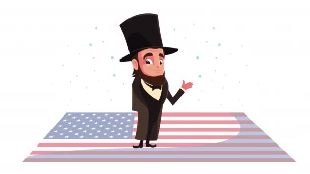 Happy presidents day celebration with abraham lincoln and usa flag — 비디오