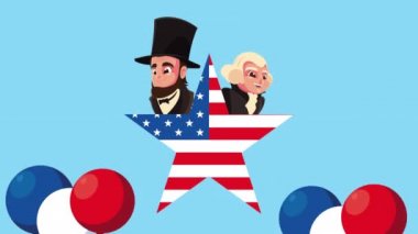 Abraham Lincoln ve George Washington 'la Amerika bayrağında mutlu başkanlar günü kutlamaları.