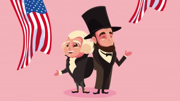 Glada presidenter dag firande med Abraham Lincoln och George Washington tecken — Stockvideo