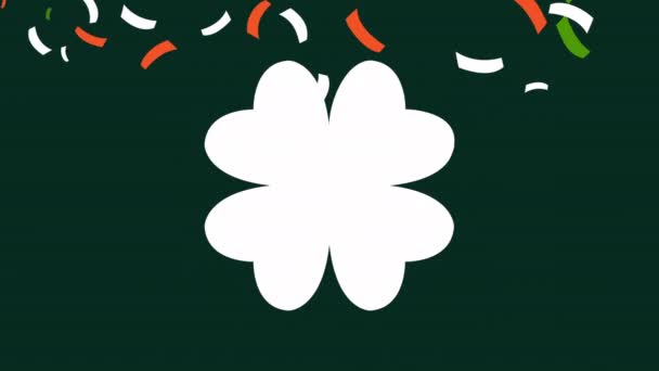 幸せな聖パトリックの日のアニメーションクローバーの葉とコンフェッティ — ストック動画