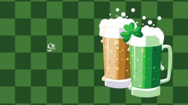 Mutlu Aziz Patricks Günü mektupları. İçkiler ve yoncalarla dolu.