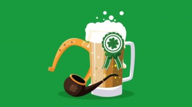 Mutlu Aziz Patricks Günü animasyonu Bira ve pipo ahşap