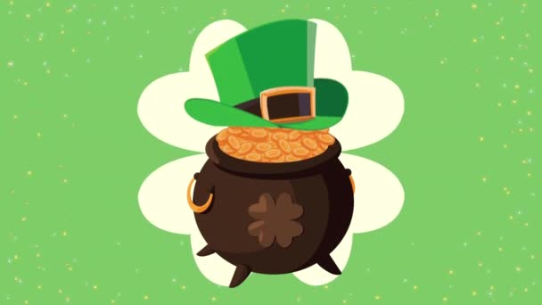 행복 한 성인 patricks day animation with treasures cauldron and leprechaun hat — 비디오