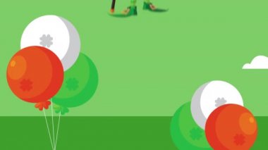 Mutlu Aziz Patricks Günü animasyonu Leprikon ve parti balonları helyum