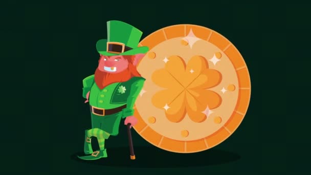 Heureux saint patricks jour animation avec leprechaun en pièce d'or — Video