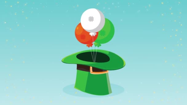 Feliz dia santo patricks animação com balões de hélio em chapéu de duende — Vídeo de Stock
