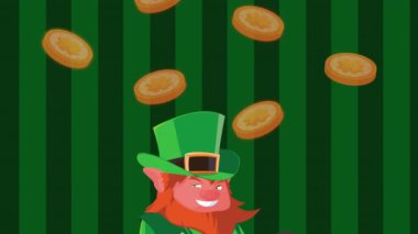 Mutlu Aziz Patricks Günü Cüce cin ve hazine sikkeleri ile animasyon