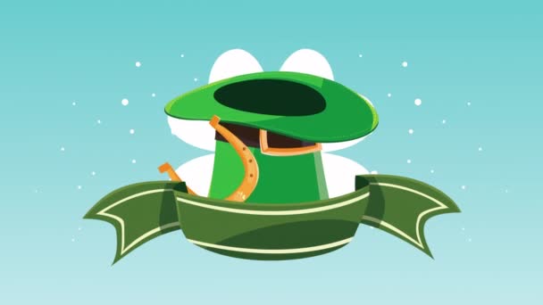 Happy saint patricks day animation dengan topi leprechaun di pita — Stok Video