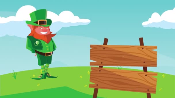 Heureux saint patricks jour lettrage en bois étiquette avec caractère lutin — Video