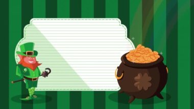 Mutlu Aziz Patricks Günü animasyonu Leprikon ve gökkuşağı ile hazine kazanında