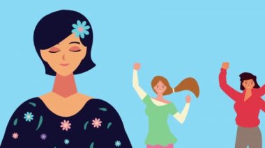 Düşünen bir grup genç kadın karakter