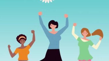 Çiçekli bir grup düşünceli kadın karakter.