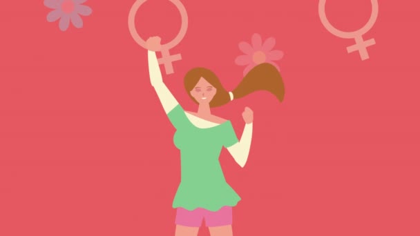 Happy womens day animation with lady and female genders pattern — Stock Video