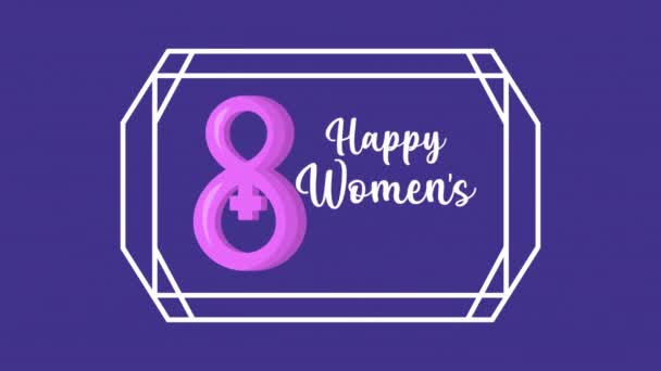 Happy womens day lettering animation with female genders symbols and flowers — Stock Video