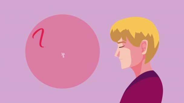 Glücklicher Valentinstag Schriftzug mit blondem Mann Charakter — Stockvideo