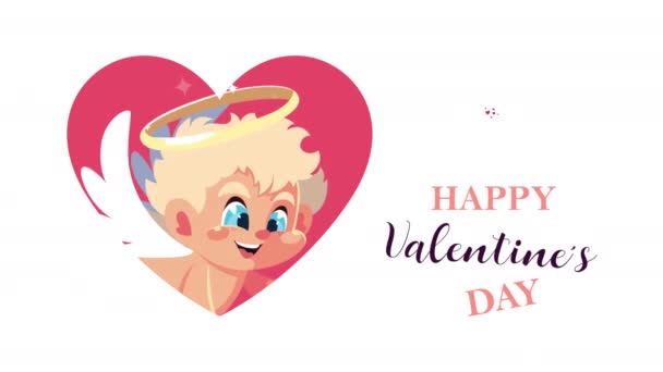 Joyeux lettrage Saint Valentin avec ange Cupidon dans le cœur — Video