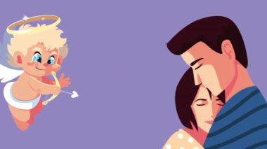 Sevgililer günün kutlu olsun. Melek uçuşu ve sevgililer günü kartı.