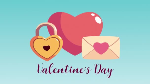 Feliz día de San Valentín letras con iconos de amor conjunto — Vídeo de stock