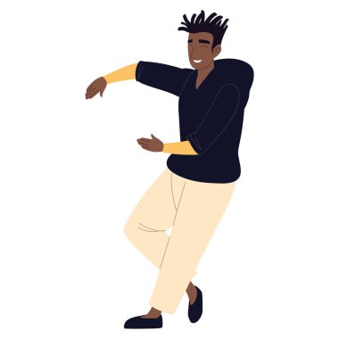 siyah gülen adam sıradan giyinmiş.