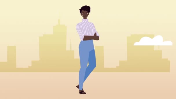 Afro smuk kvinde på byen – Stock-video
