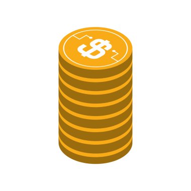 Para sikkeleri para birimi dijital izometrik simgesini izole eder