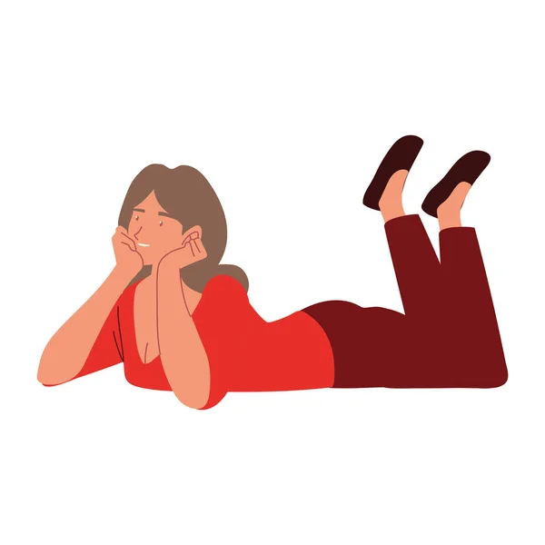 Mujer descansando en el suelo, posponiendo diseño aislado — Vector de stock