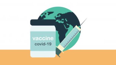Covid19 aşı şişesi ve şırınga Dünya gezegeninde