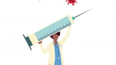 Afro kadın doktor covid19 aşı ve parçacıkları kaldırıyor.