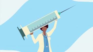 Afro kadın doktor covid19 aşısını kaldırıyor.