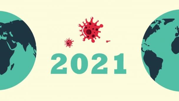 Covid19 partículas pandêmicas e planeta terra e 2021 ano — Vídeo de Stock