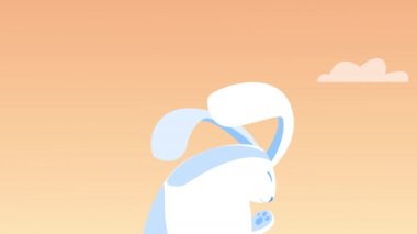 Güzel tavşanlı ve gökyüzlü mutlu paskalya kartları