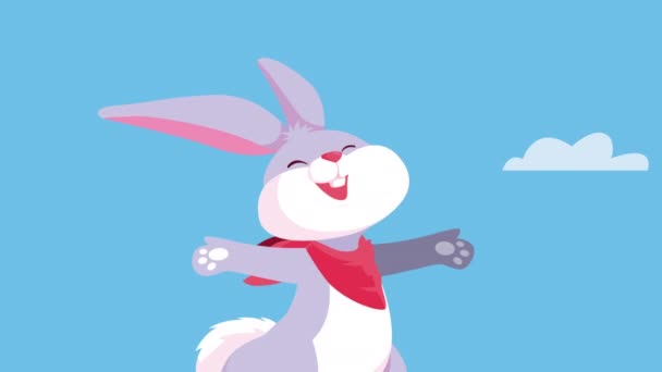 Happy easter card with cute rabbit in the sky — Stock Video