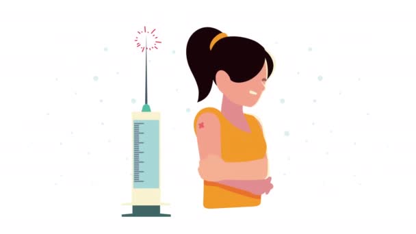 Young female patient with vaccine syringe — Stock Video