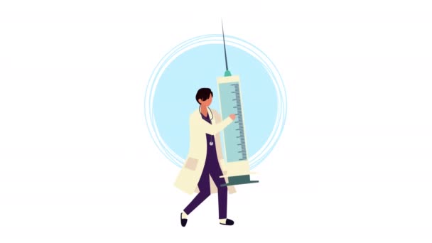 Female doctor lifting vaccine syringe — Stock Video