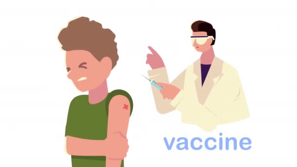 Male doctor with vaccine syringe and young patient — Stock Video