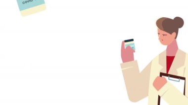 Kadın doktor aşı şişesi ve şırıngayla