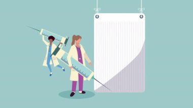 Kadın doktorlar aşı şırıngalarıyla çiftler.