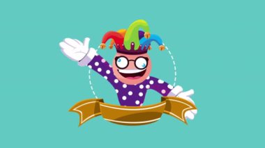 Soytarı şapkalı, altın kurdeleli komik palyaço.