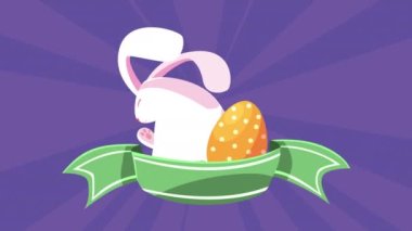 Güzel tavşan ve yumurtalarla dolu mutlu paskalya kartları