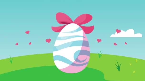 Cartão de Páscoa feliz com ovo pintado e corações — Vídeo de Stock
