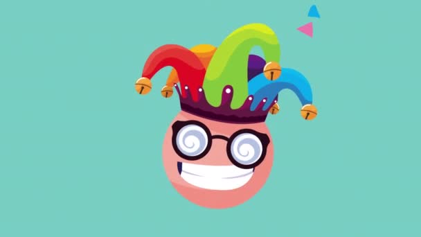 Emoji indossa occhiali e cappello di giullare — Video Stock