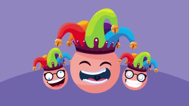 Funny emojis wearing jester hats — Stock Video
