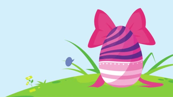 Szczęśliwy Wielkanoc karty z jajkiem malowane i różowy łuk w obozie — Wideo stockowe