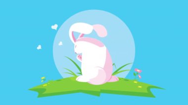 Kampta şirin tavşanlı mutlu paskalya kartları